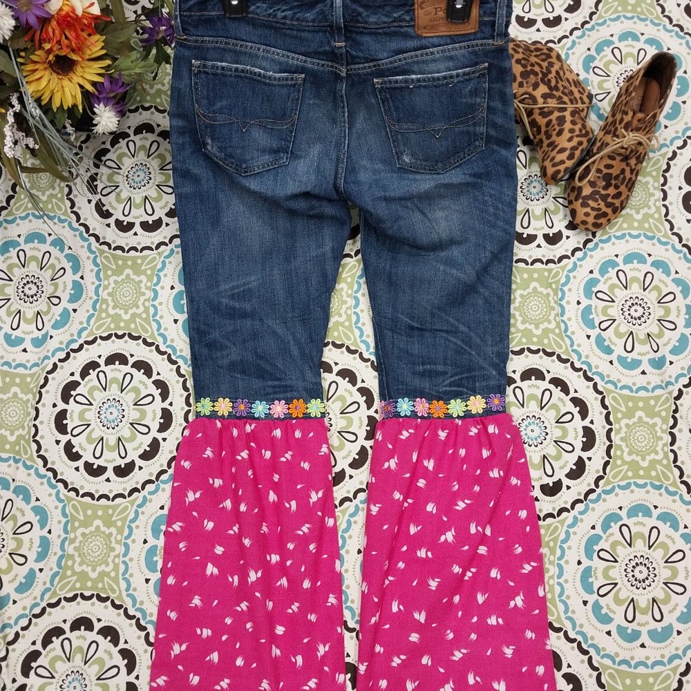 2613 Size 27 Polo Boyfriend Upcycled Stretch Bell-Bottoms - Picture 3 of 4
